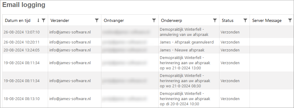 Overzicht van e-mail logging